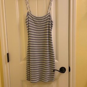 Blue and white striped body-con dress